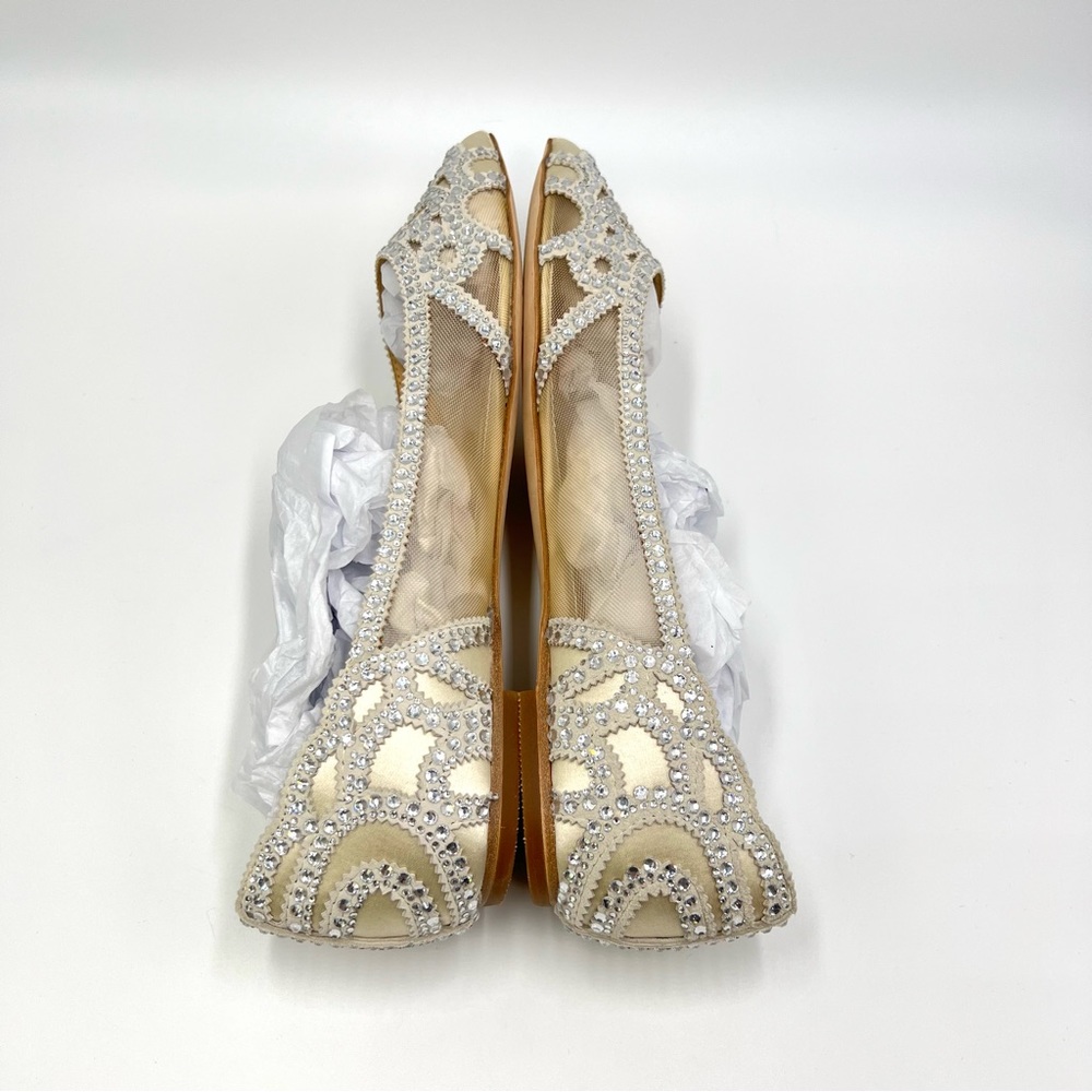 Badgley Mischka‎ BHLDN Size 8 Gigi Point Toe Jeweled Ivory Ballet Flats Shoes - Picture 10 of 13